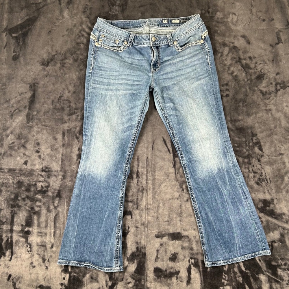 Miss Me Signature Boot Jeans Womens 33 Blue JP8736BD Embroidered Sequin‎ Western